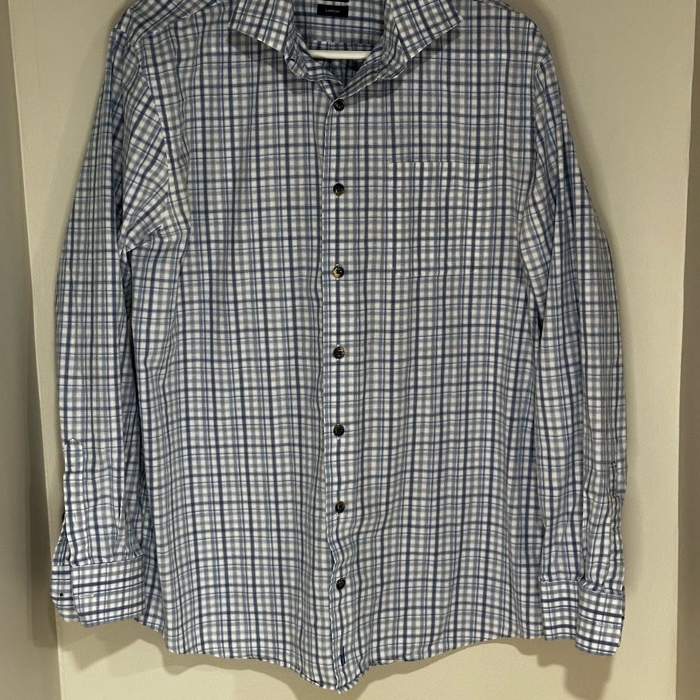 johnnie-O Top Shelf Blue and White Plaid Button Down Shirt. Size L.